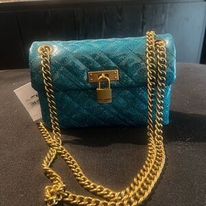 Kurt Geiger London Mini Brixton Quilted Teal Glitter